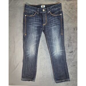 Antik Denim Mens Dark Wash Straight Leg Embroidered Pocket Jeans Size 33x34